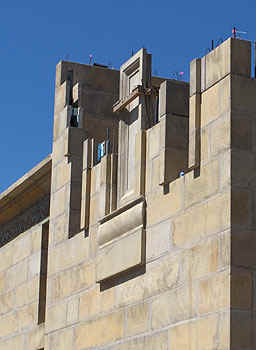 Decorative concrete panel onupper floor.