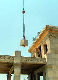 Placement of concrete columns on upper deck.