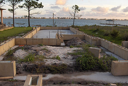 Foundation of large concrete modular house.