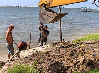 leveling concrete blocks for seawall