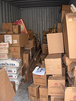 Boxes and boxes of tile in storage. 