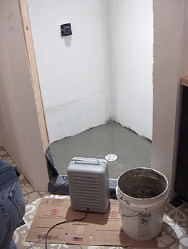 old fashion shower pan of mortar