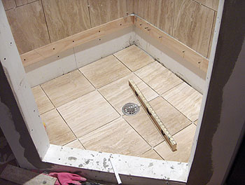 travertine shower pan