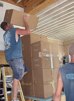 Unloading the Evoba maple ceiling from Acoustical Ceiling Products.