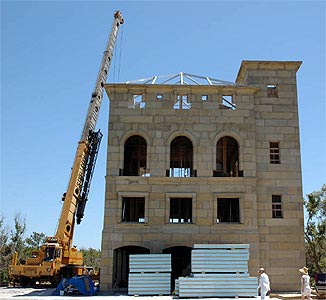 30 Ton crane getting ready to place flattened arch blocks