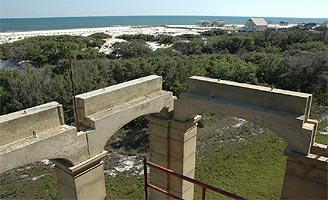 Arches framing view of Gulf