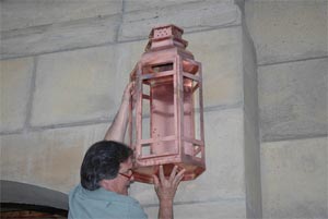 Gas lantern on exterior of Italian style house