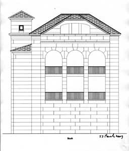 South elevation, early sketch