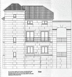 West elevation of concrete block house