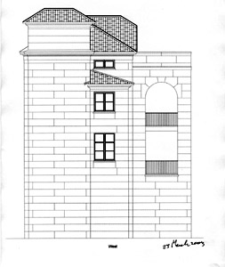 Sketch of west elevation of proposed concrete block house