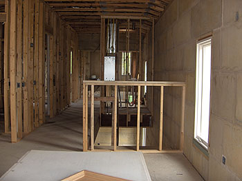 interior framing, stairwell wall
